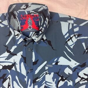Warrior Company Men’s 4XL Button Up Shirt Blue Black Gray CAMO Shirt